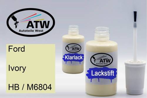 Ford, Ivory, HB / M6804: 20ml Lackstift + 20ml Klarlack - Set, von ATW Autoteile West.